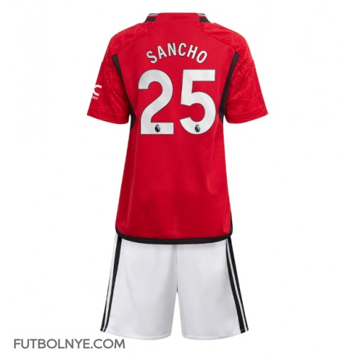 Camiseta Manchester United Jadon Sancho #25 Primera Equipación para niños 2023-24 manga corta (+ pantalones cortos)